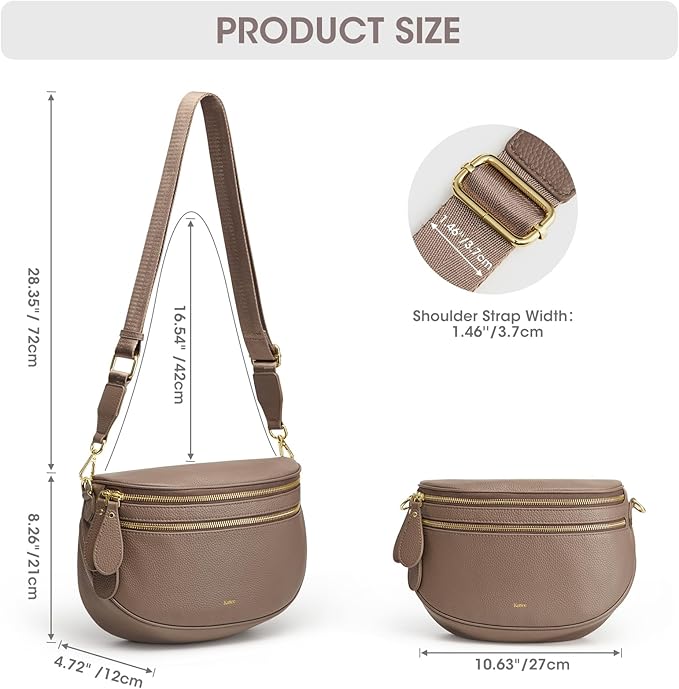 Kattee Crossbody Bag Bum Bags for Women, Leather Fanny Packs Belt Bag, Spacious Sling Purses for Women with RFID Blocking, Khaki