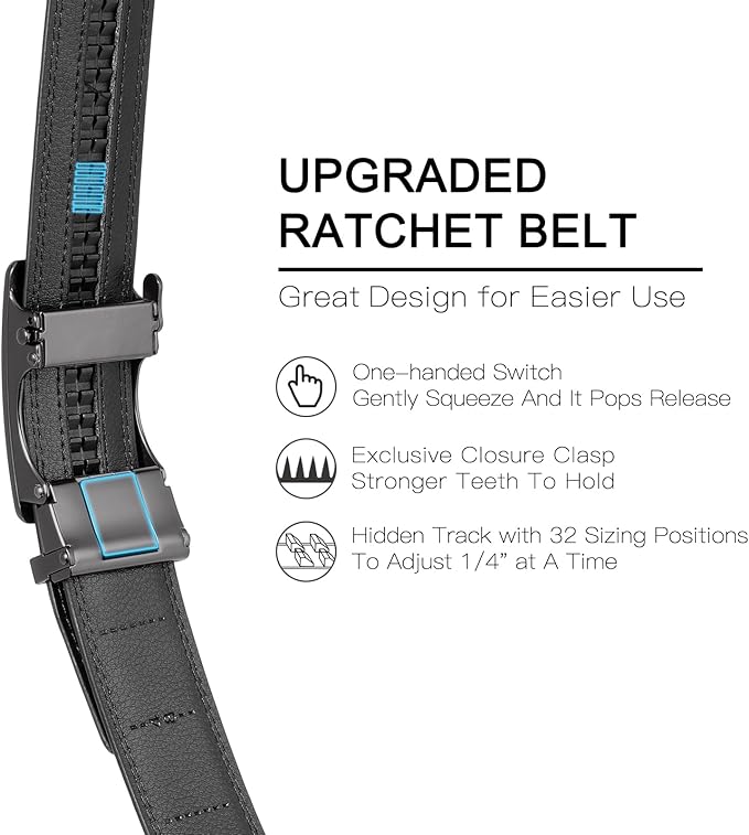 SENDEFN Men's Leather Belt Automatic Ratchet Buckle Slide Belt for Dress Casual Trim to Fit with Gift Box