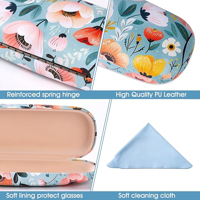 PERFECTSIGHT Hard Shell Eyeglasses Case, PU Leather Protective Glasses Case, Cute Eyeglass Case for Women Men Girls