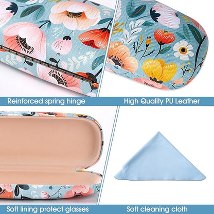 PERFECTSIGHT Hard Shell Eyeglasses Case, PU Leather Protective Glasses Case, Cute Eyeglass Case for Women Men Girls