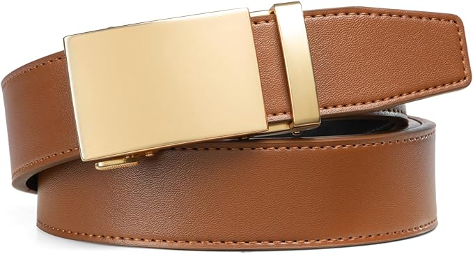 Founders & C Men's Ratchet Belt 1 3/8",Leather Dress Belt Adjustable with Click Sliding Buckle Trim to Exact Fit