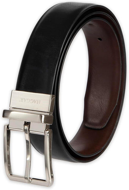 Haggar Men's 2-in-1 Reversible Leather Belt for Dress Pants, Suits, Khakis - Classic, Business Casual, Formal, Work