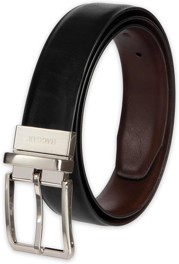 Haggar Men's 2-in-1 Reversible Leather Belt for Dress Pants, Suits, Khakis - Classic, Business Casual, Formal, Work