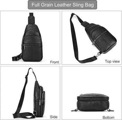 LUUFAN Men's Genuine Leather Sling Bag Chest Shoulder Backpack Crossbody Bag for Casual Sports Hiking Running Travel