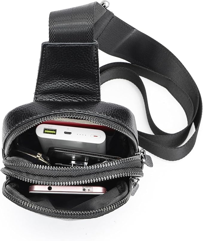 Small Sling Bag Leather Crossbody Bags Mini Fanny Pack for Women Men Travel Cross Body Shoulder Purse Black