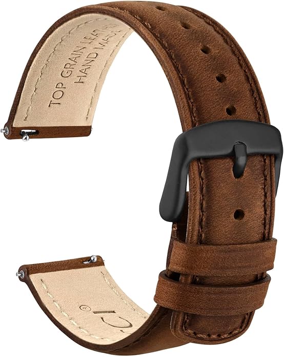 WOCCI Quick Release Watch Band, Distressed Genuine Leather, Stainless Steel Buckle, Strap Width 18mm 19mm 20mm 22mm 24mm