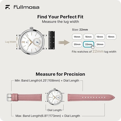 Fullmosa Watch Band, Quick Release Leather Watch Strap for Men Women, Replacement Bands Width 12mm 14mm 16mm 18mm 19mm 20mm 21mm 22mm 24mm