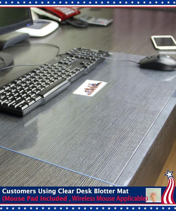 Clear Desk Pad Blotter Office Table Protector on Top of Desks for Laptop Computer Keyboard Desktop Plastic PVC Transparent Desk Writing Mat Organizer with Mouse Pad Non-Slip Waterproof 17 X 36 Inches