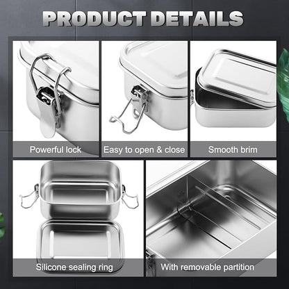 Umigy 3 Pcs Stainless Steel Food Containers 1200/1400/2400ml Metal Bento Lunch Box Stainless Steel Food Storage Containers, Lockable Clips to Leak Proof, Reusable Dishwasher Snack Boxes for Work