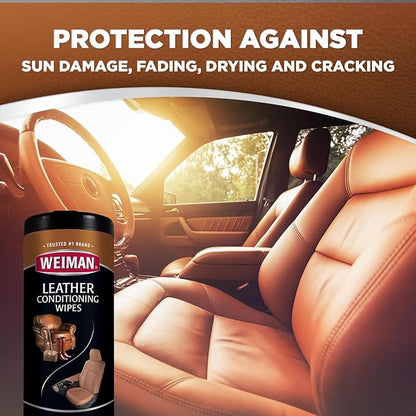 Weiman Leather Cleaner Kit Leather Wipes (30 Count) and Microfiber Cloth - Clean and Condition Car Seats and Interior, Shoes, Couches and Other Leather Surfaces