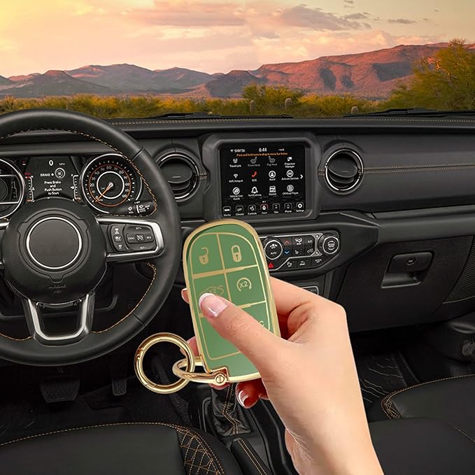 for Jeep Key Fob Cover Keychain Soft Full Protection Key Case Shell, Car Accessories for Man,Girls, Women, Compatible with Jeep Smart Key 3 4 5 Buttons Protector(Green)