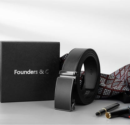 Founders & C Men's Ratchet Belt 1 3/8",Leather Dress Belt Adjustable with Click Sliding Buckle Trim to Exact Fit