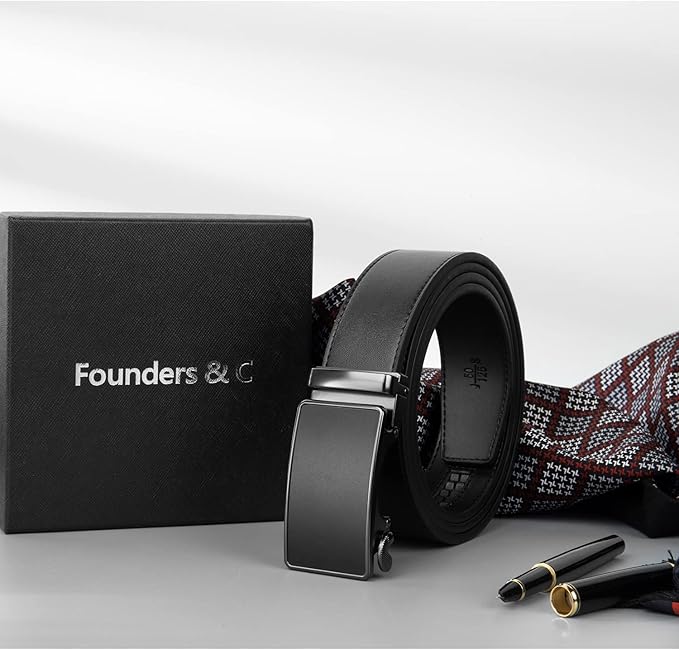 Founders & C Men's Ratchet Belt 1 3/8",Leather Dress Belt Adjustable with Click Sliding Buckle Trim to Exact Fit