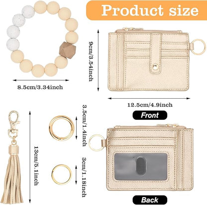 KNGITRYI Wallet Keychain Wristlet for Women,Slim RFID Credit Card Holder Purse Tassel Keychain Bangle Key Ring for Men Women