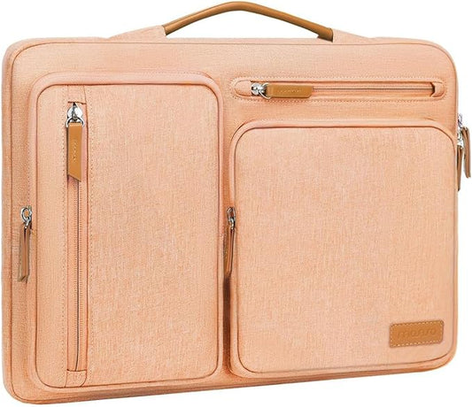 MOSISO 360 Protective Laptop Case 13.3 inch, 13-13.3 inch Laptop Sleeve Compatible with MacBook Air/Pro 13 / Pro 14,HP Dell Acer ASUS,Side Open Carrying Case with 4 Zipper Pockets&Handle, Peach Fuzz