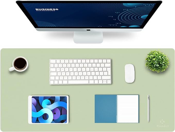 K KNODEL Large Office Leather Desk Mat, Mouse and Keyboard Pad, Computer and Laptop Mat, Desktop Protector and Cover, Writing Pad and Blotter (35.4"x17", Light Green)