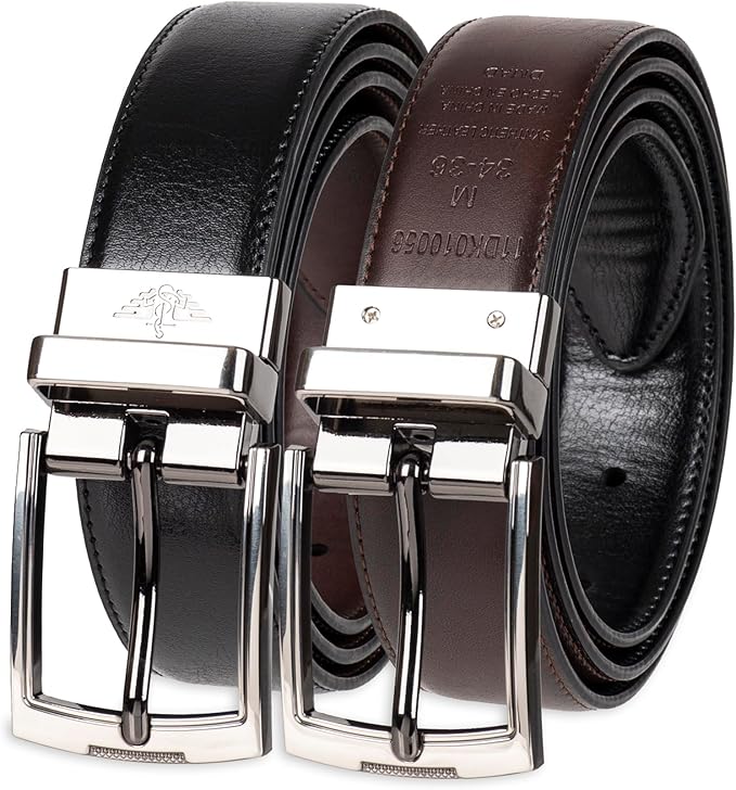 DOCKERS Men's Two-in-one Reversible Rotative Buckle Everyday Casual Dress Belt (Regular and Big & Tall Sizing)
