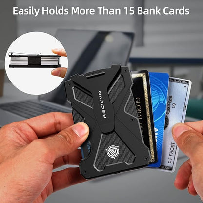 Oaridey AirTag Wallet (No AirTag) with Money Clip, Slim Wallet with AirTag Holder, Minimalist Wallet for Men, Carbon Fiber Wallet, RFID Blocking, Holds 15 Cards, Ultra-Thin Tactical Wallet- Black