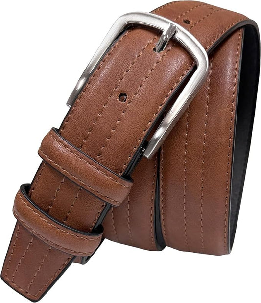 Men's Vegan Faux Leather Belt Classic Work Business Dress Belt 1-3/8"(35mm) wide