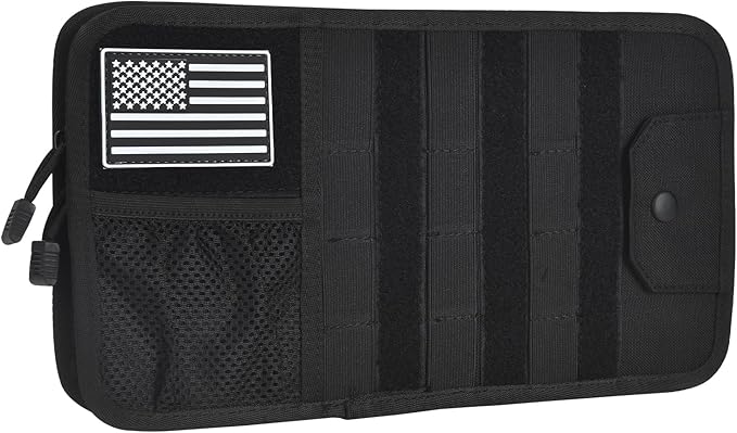 BXBXHD Molle Car Sun Visor Organizer, Car Accessories with Zipper Visor Storage Pouch & Glasses Clip, Molle Panel for Tactical Gears, Fits Most Vehicles, SUVs, Trucks(Black)