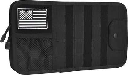 BXBXHD Molle Car Sun Visor Organizer, Car Accessories with Zipper Visor Storage Pouch & Glasses Clip, Molle Panel for Tactical Gears, Fits Most Vehicles, SUVs, Trucks(Black)