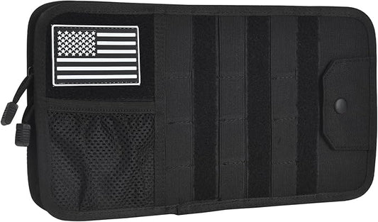 BXBXHD Molle Car Sun Visor Organizer, Car Accessories with Zipper Visor Storage Pouch & Glasses Clip, Molle Panel for Tactical Gears, Fits Most Vehicles, SUVs, Trucks(Black)