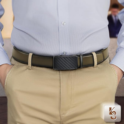 KEMISANT Men Belt Ratchet Click Belt Genuine Leather Adjustable For Men Golf Dress Casual Jeans 1 3/8-Cut For Fit