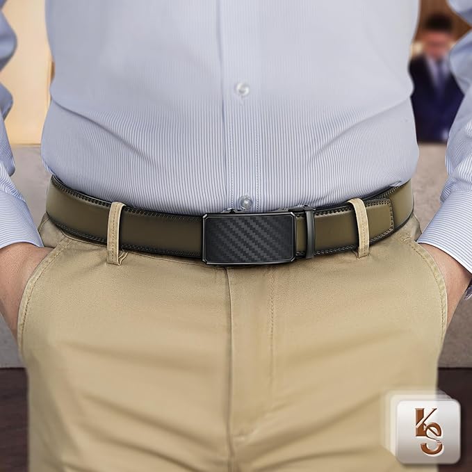 KEMISANT Men Belt Ratchet Click Belt Genuine Leather Adjustable For Men Golf Dress Casual Jeans 1 3/8-Cut For Fit