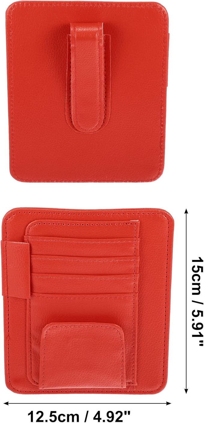 X AUTOHAUX PU Leather Car Sun Visor Organizer Glasses Holder Card Holder Auto Accessories Pocket Organizer Red