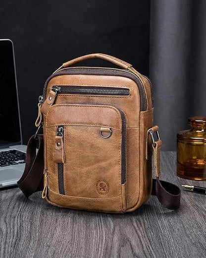 Men's Vinatge Leather Crossbody:Compact with Organized Pockets,Stylish & Functional for Everyday Carry