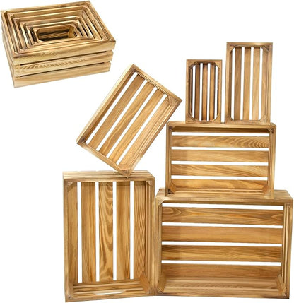 Extra Large 6 Pcs Decorative Wood Crates for Display, Farmhouse Wooden Basket for Storage Container and Decorations, Rustic Nesting Crates Decor Boxes with Handle