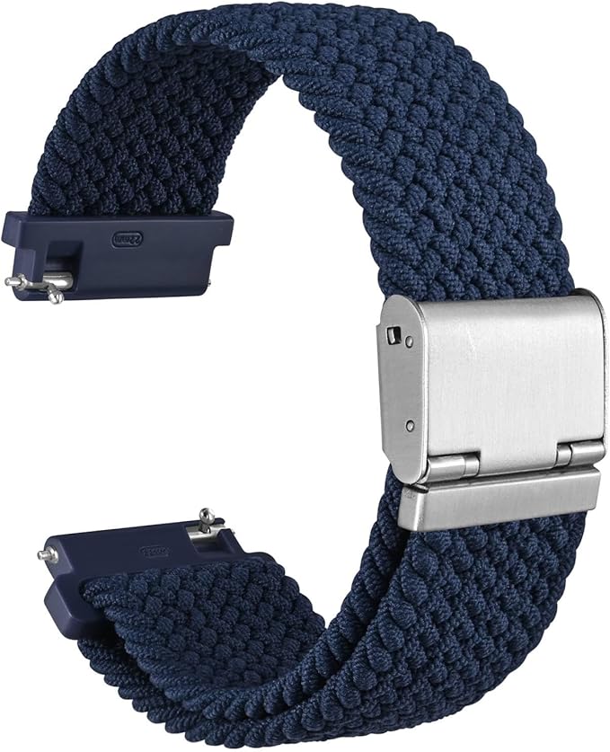WOCCI 22mm Braided Nylon Watch Band for Men and Women, Quick Release, Silver Stainless Steel Buckle (Blue)