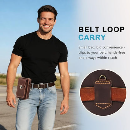 Handmade Genuine Leather Crossbody Phone Bag, Small Belt Pouch with Card Slots, Slim Phone Holster Case for Men & Women