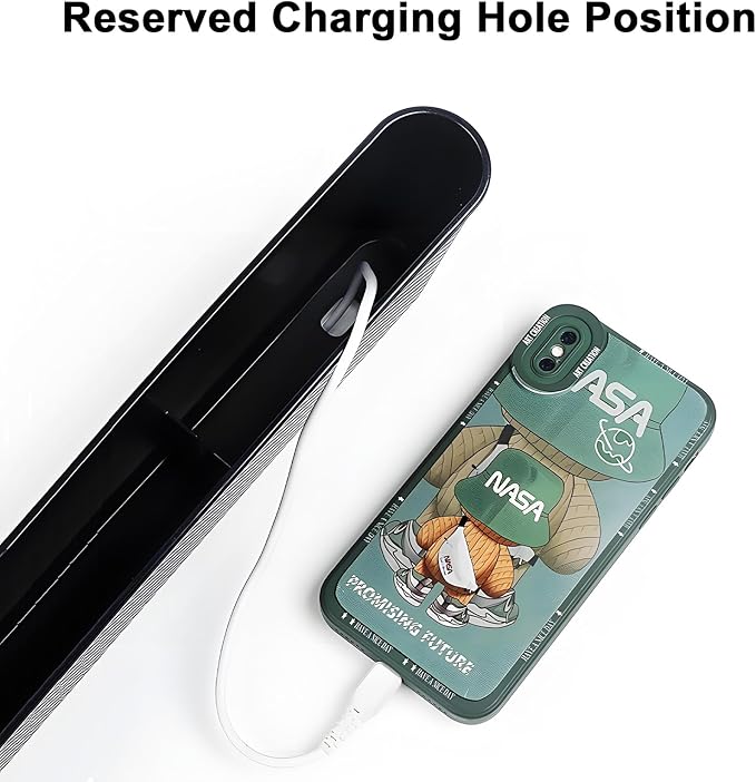 2 PCS Universal Car Seat Gap Filler, Seat Gap Filler with Black-Carbon Fiber Texture for Cars SUV Trucks, Console Side Gap Organizer Storage Box with Charge Cable Hole, Prevent Things from Falling Off