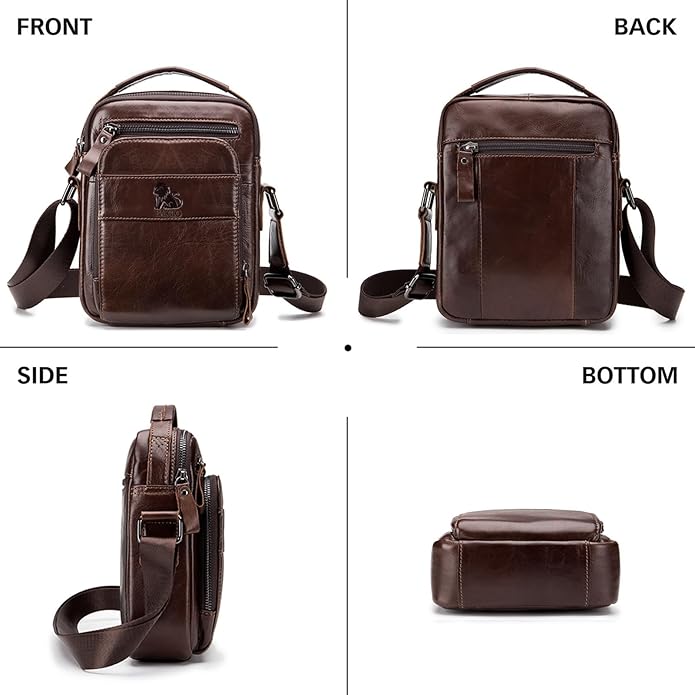 BAIGIO Genuine Leather Small Messenger Bag for Men Shoulder Bag for Ipad Crossbody Bag Men Handbag Satchel Travel Business