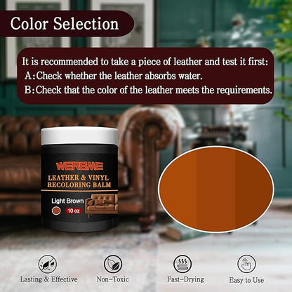 Leather Recoloring Balm & Color Restorer - 10OZ Multipurpose Dye & Paint for Faded Leather Couches, Car Seats, Shoes | Fix Scratches on Clothing, Furniture & Accessories(Light Brown)