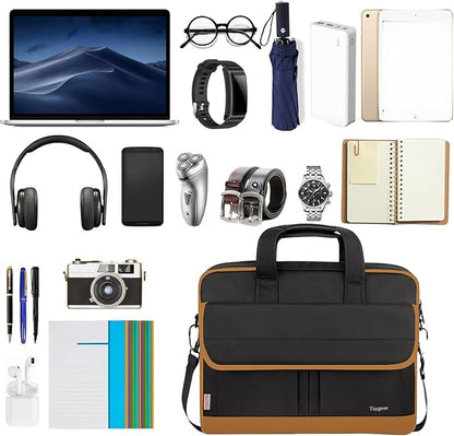 Taygeer Laptop Briefcase, 15.6 Inch Laptop Bag for Men Women, Water Resistant Crossbody Messenger Shoulder Bag for Business, Professional Premium Office Briefcase for Notebook/Computer, Black Brown