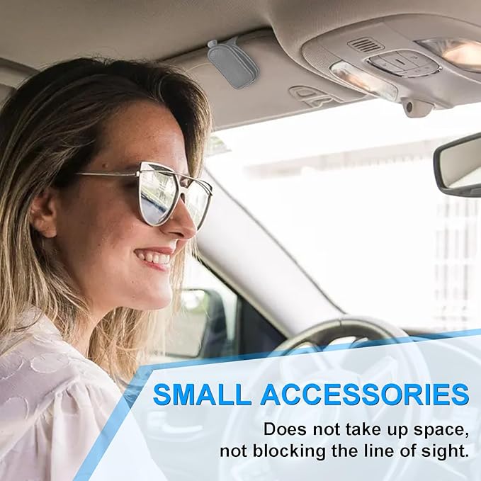 LTOHOE 2 Pack Sunglass Holder for Car, Magnetic Leather Sunglasses Holder and Ticket Card Clip, Universal for Different Size Glasses, Car Visor Accessories(Grey)