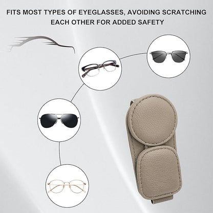 Sunglasses Holder for Car Visor, Magnetic Leather Double Position Visor Glasses Hanger Clip, Premium Soft Double Ends Eyeglasses Holder Ticket Card Clips for Auto Sun Visor (Gray)