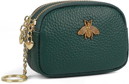 imeetu Women Leather Coin Purse, Small 2 Zippered Change Pouch Wallet