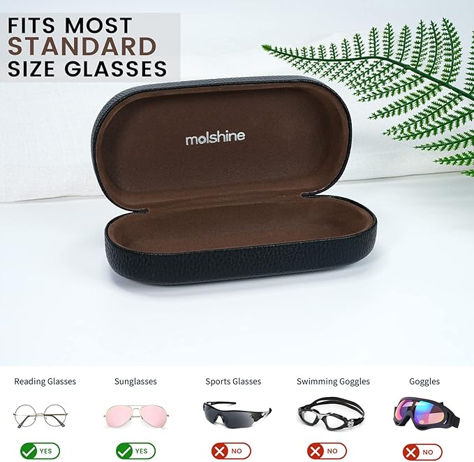 molshine Hard Shell Leather Sunglasses Case,Classic Large Glasses Case for Women Men,Sunglass Eyeglasses