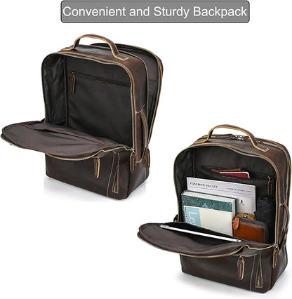 LUUFAN Genuine Leather Shoulder Bag for Men, Casual Backpack Laptop Rucksack Business Daypack Travel Outdoor Bag, Brown