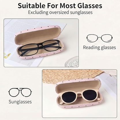 Glasses Case Hard, Cute Sunglasses Case for Women Leather Protective Case for Eyeglass with Cleaning Cloth