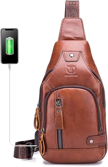 LUKZIJAES Genuine Leather Sling Bag for Men
