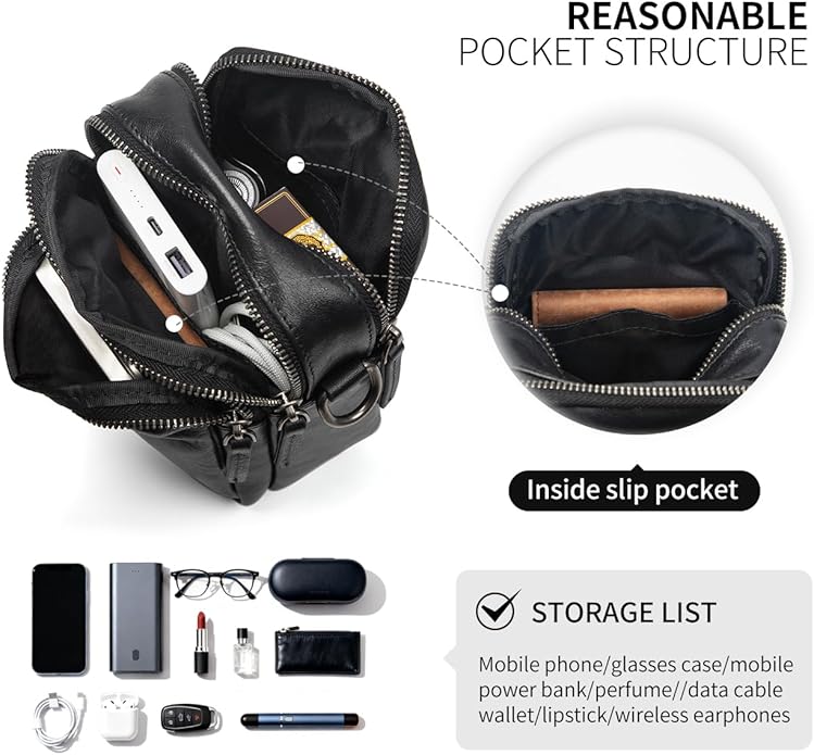 Augus Leather Messenger Crossbody Shoulder Bag for Men Work Business Casual Adjustable Straps (Black-1)