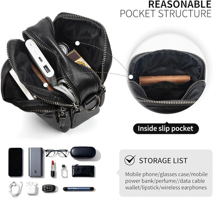 Augus Leather Messenger Crossbody Shoulder Bag for Men Work Business Casual Adjustable Straps (Black-1)