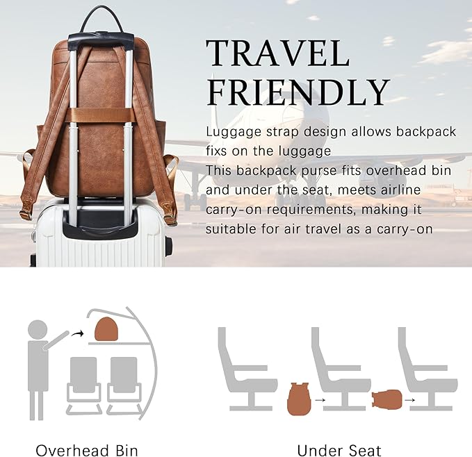Leather Laptop Backpack for Women,Leather Backpack with Laptop Compartment Fit 15.6 inch Laptops,Carry-on Travel Backpacks,Casual Daypack for Work Business Weekender College,Brown