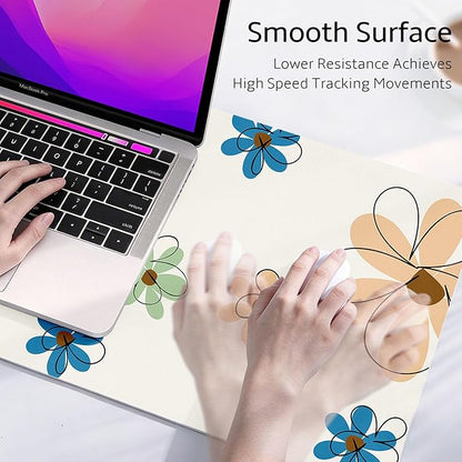 Mouse Pad Leather Desk Mat Large Keyboard Cute Office Desktop Computer Laptop XXL Long Big Aesthetic Modern Design Women Girls Gaming Gamer Oversized Wide Mousepad 31.5"x15.7", Line Flower