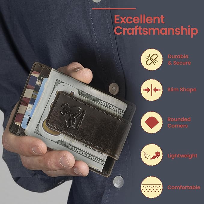 BULL GUARD Magnetic Money Clip Men's Wallet Crafted from Genuine Leather, Slim Front Pocket Minimalist Card Case RFID Secure | Magnetic Money Clip, Slim, Front Pocket, Minimalist, Card Case