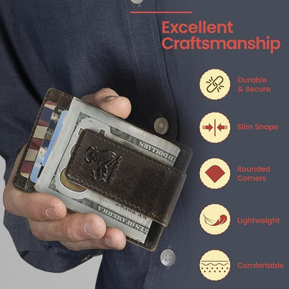 BULL GUARD Magnetic Money Clip Men's Wallet Crafted from Genuine Leather, Slim Front Pocket Minimalist Card Case RFID Secure | Magnetic Money Clip, Slim, Front Pocket, Minimalist, Card Case